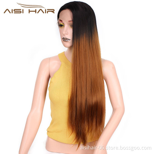 Dropshoppping Silky Straight Wig Lace Frontal Ombre Brown Dark Long Wig Natural Wave Front Lace Hair Wigs For Women